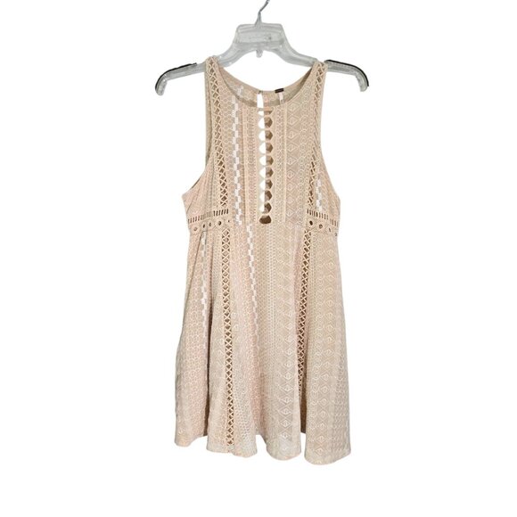 Free People Womens Beige Wherever You Go Mini Dress Sleeveless Crochet‎ Size 6 - Picture 1 of 12